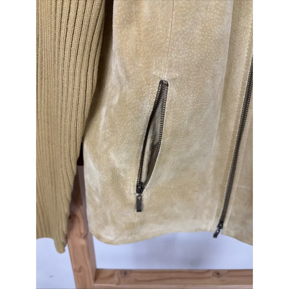 Vintage A.M.I. Tan Zip Up Zip Pockets Suede Sweater Knit Jacket #1276 Size M - Picture 2 of 5